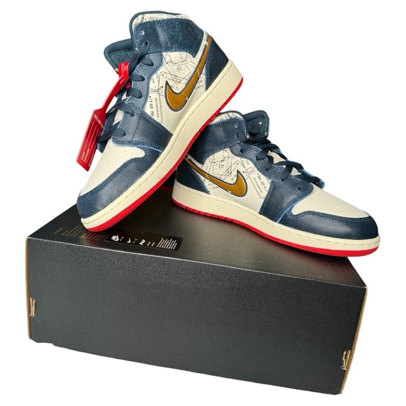 NEW Nike Air Jordan 1 Mid SE Armory Navy/Metallic Youth 6.5 =Women 8 FN1353 400 - Picture 9 of 10